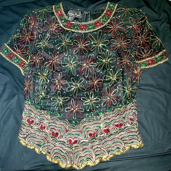 SALE Laurence Kazar Beaded top Black Holiday M - Picture 5 of 5